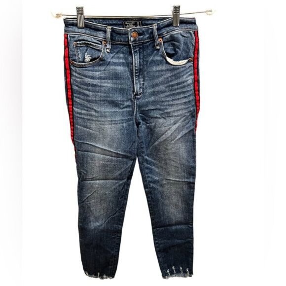 Abercrombie & Fitch A&F Simone High Rise Ankle Tuxedo Red Stripe Jeans Size 6 - Picture 4 of 13